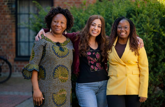 From the left: Claudine Tsongo Mbalamya, Dynamique des Femmes Juristes (Democratic Republic of the Congo), Khouloud AlKhatib, Executive Director of LOUDER (Lebanon), and Egna Rachel Isaias Idumo, PhD candidate at CMI (Norway/Mozambique)