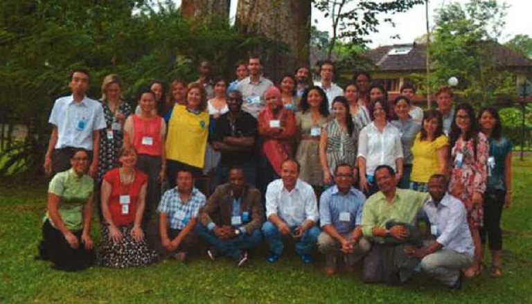 Participants at the 6th SES Global Exchange and Learning workshop in Bogor, Indonesia, July 2013, where they discussed the progress and challenges with development of safeguards information systems for REDD+. 
